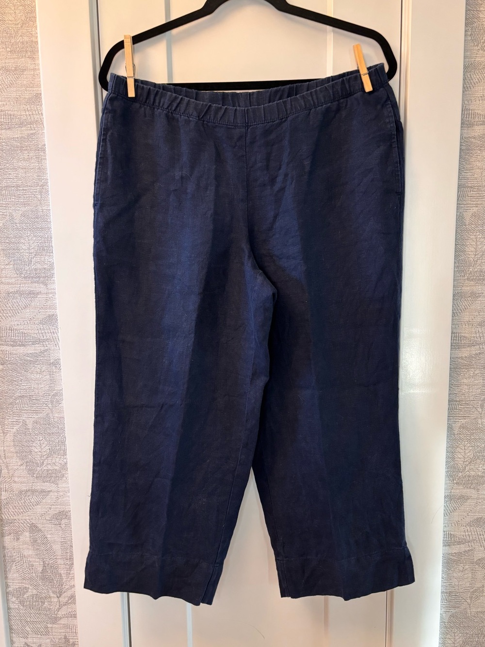 J Jill LOVE LINEN Pants Size SP Navy Pull On Elastic Waist Pockets 100% Linen